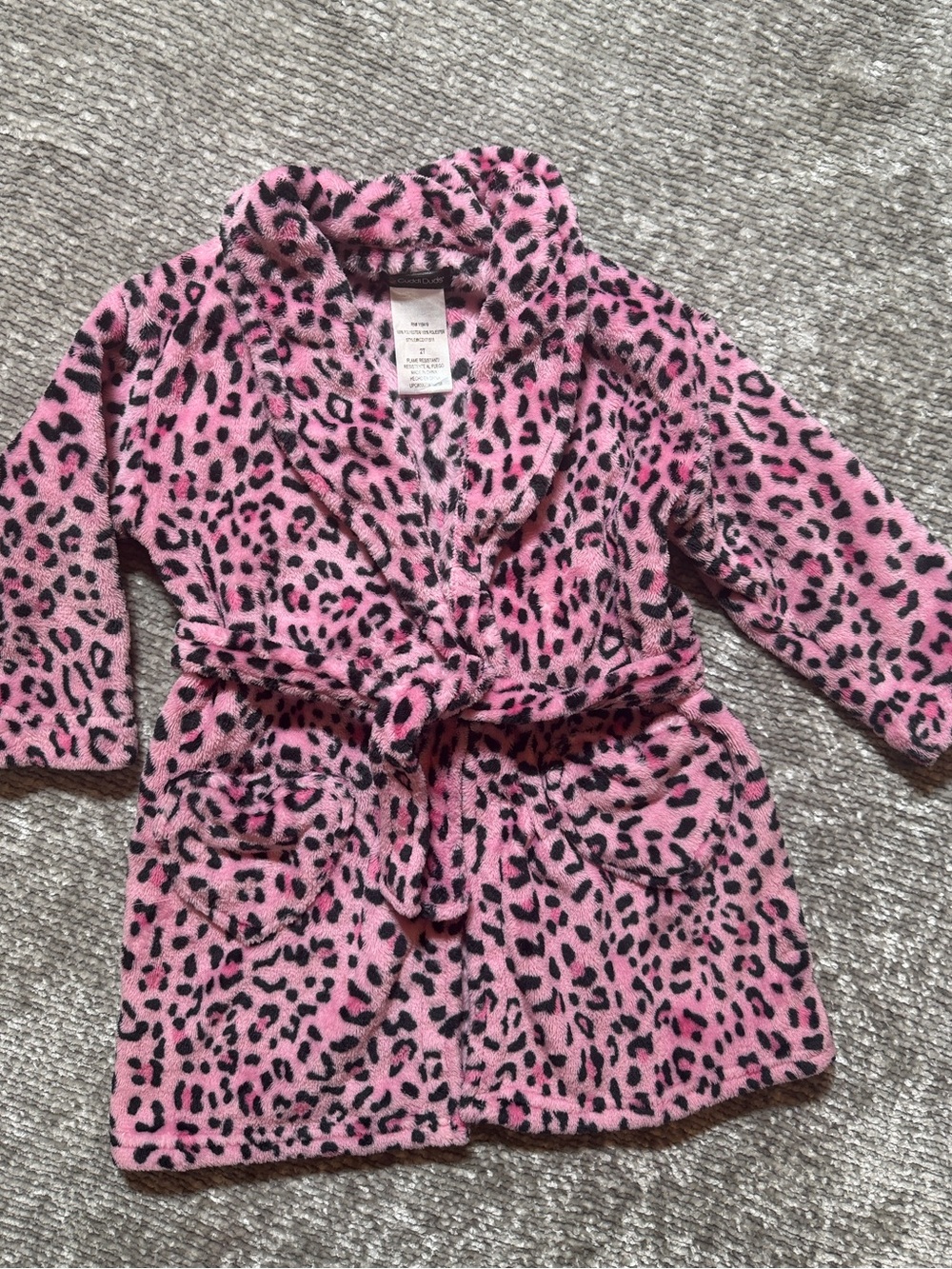 EUC Cuddl Duds Girls' Pink Leopard Fleece Bathrobe with heart pockets 2t